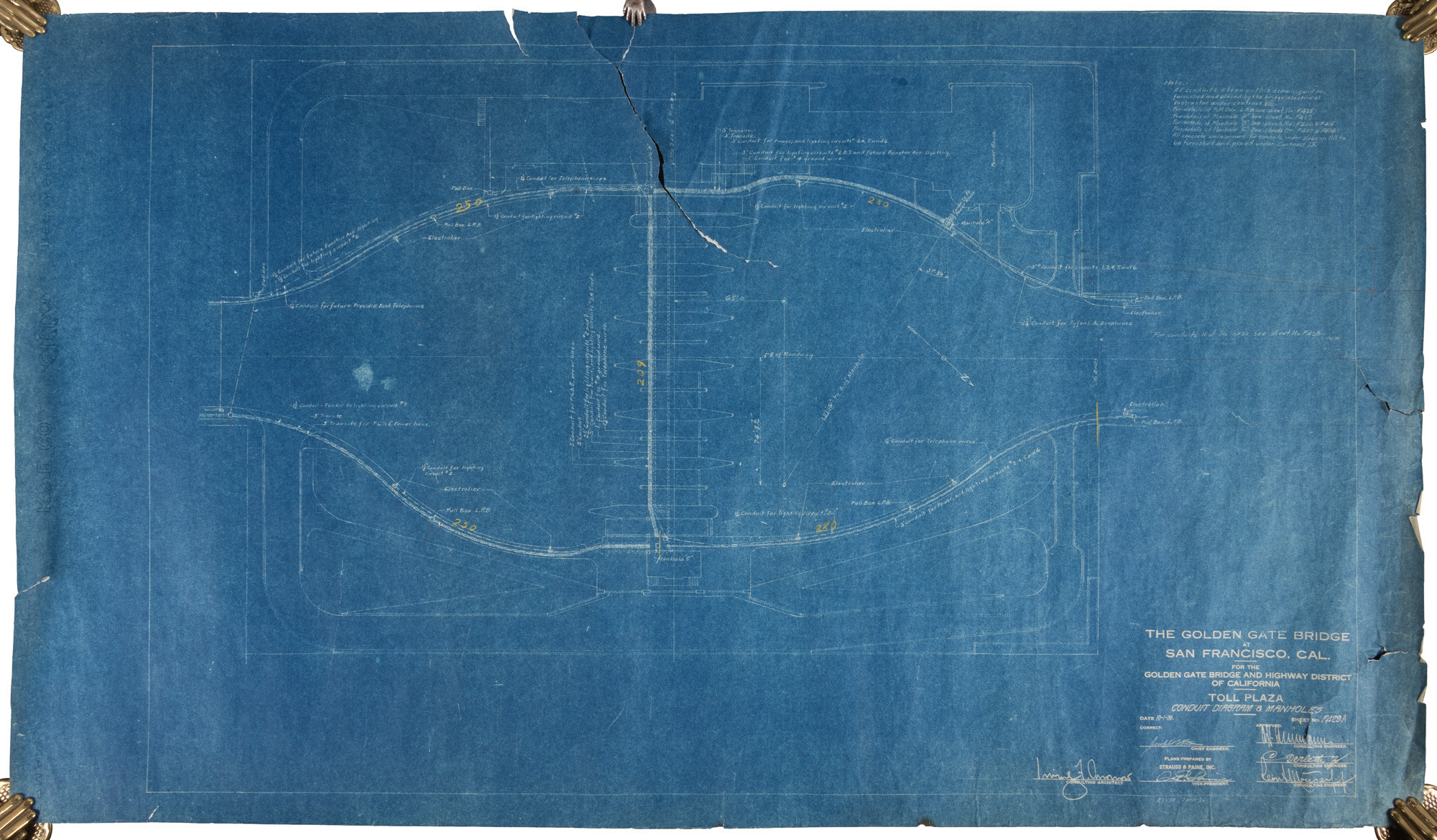 Joseph Strauss Golden Gate Bridge Blueprints Signed.