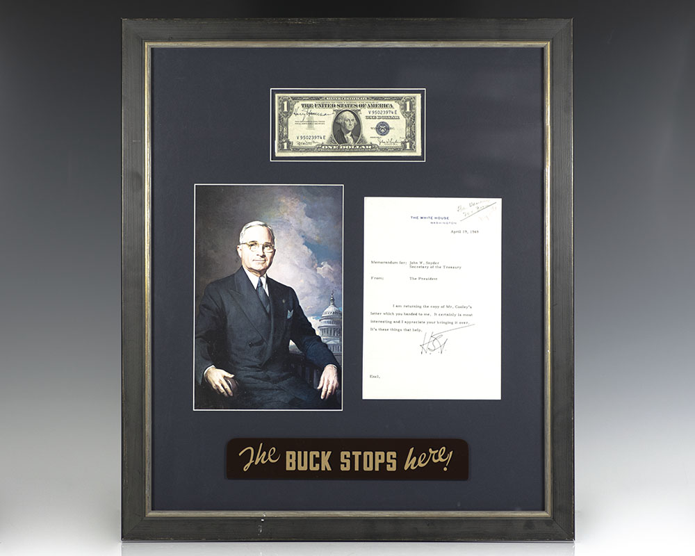 Harry S. Truman Signed Dollar Bill and Typed Letter Signed.