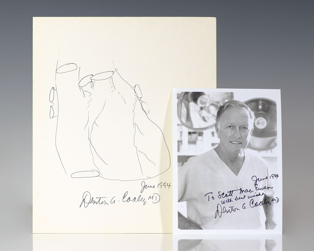 Denton Cooley Signed Heart Sketch.