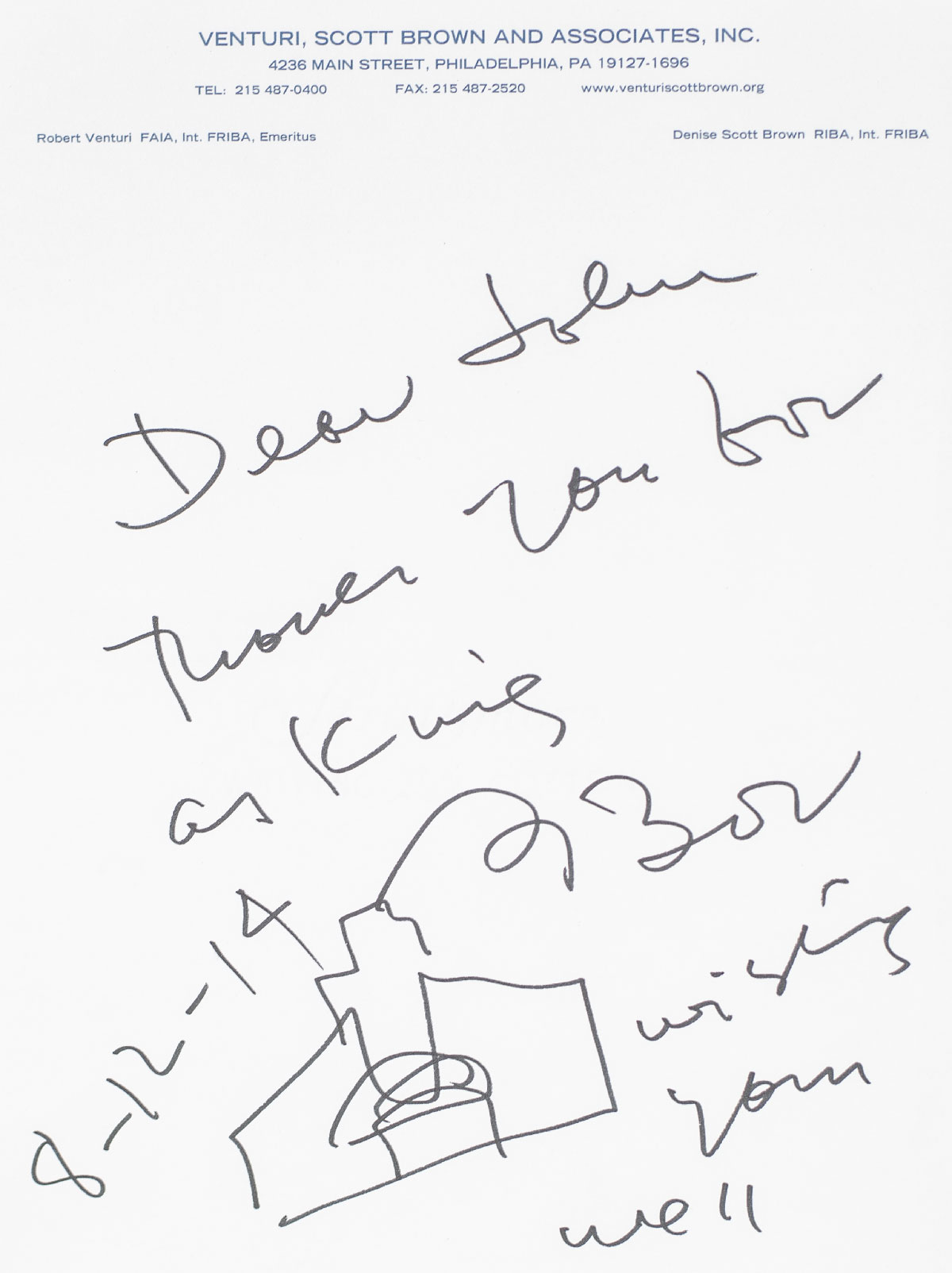 Robert Venturi Signed Sketch.