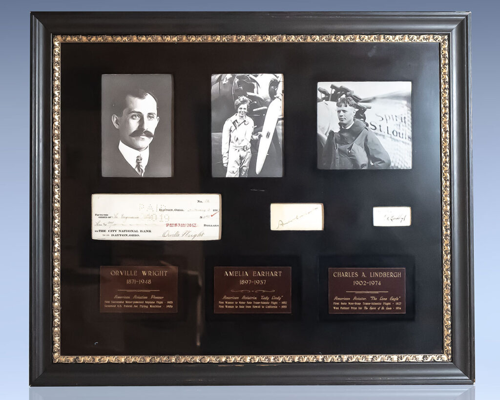 Charles A. Lindbergh, Orville Wright and Amelia Earhart Signature Collection.