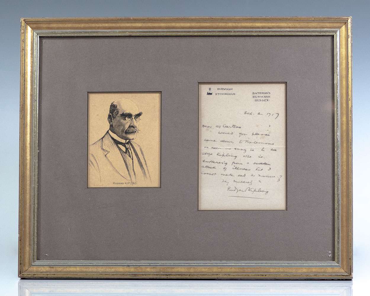 Rudyard Kipling Autograph Note Signed.