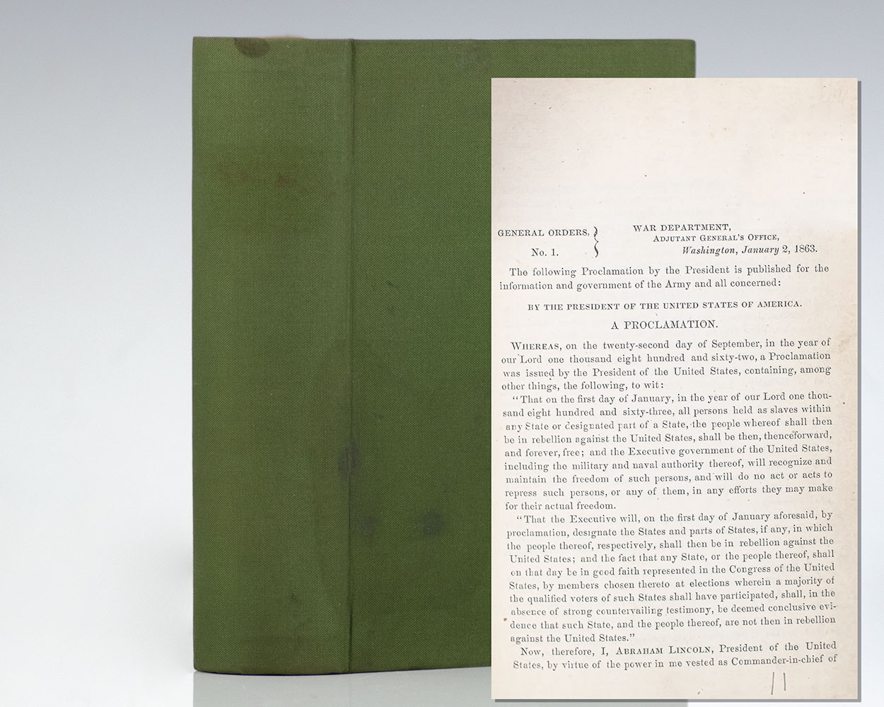 General Orders of the War Department, Adjutant General’s Office, Washington, January 2, 1863 to July 27, 1863. No. 1-235. [The Emancipation Proclamation].