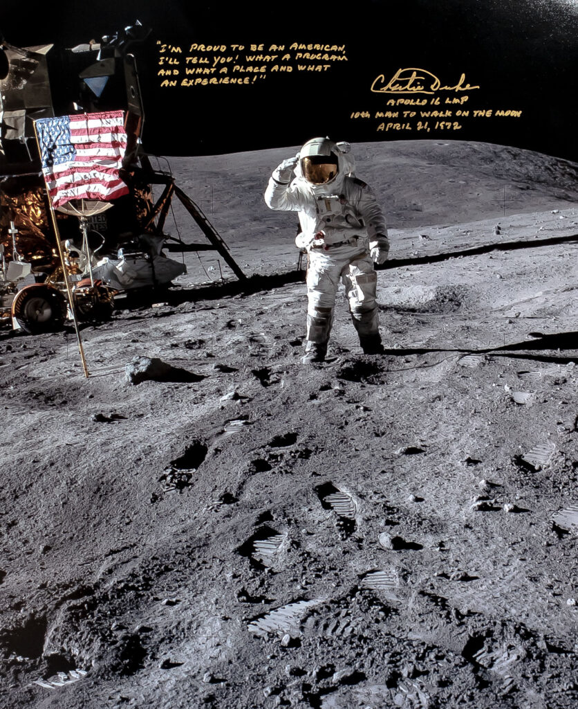 Charlie Duke Signed “10th Man to Walk on the Moon” Photograph.