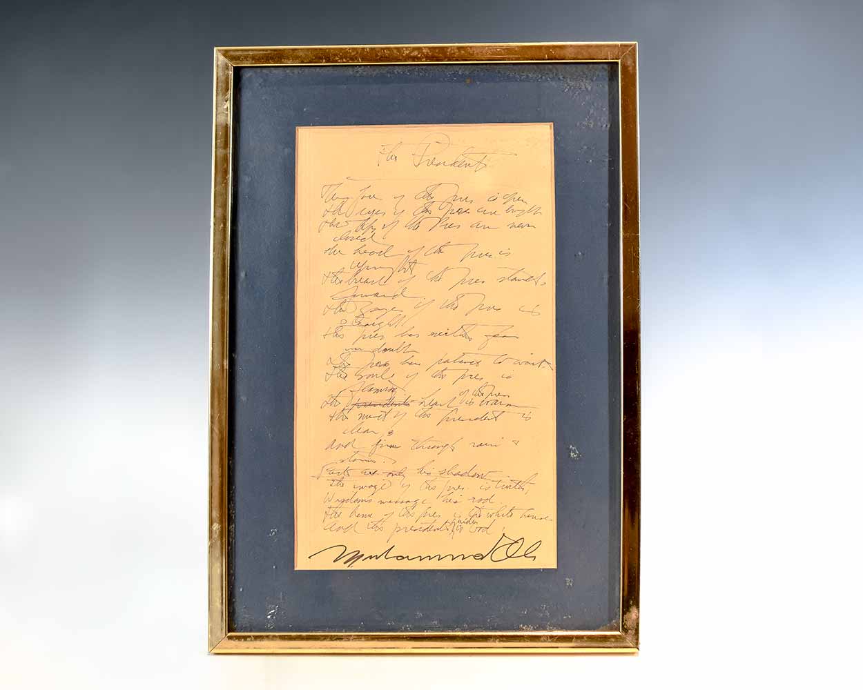 “The President” Muhammad Ali Signed Manuscript Poem.