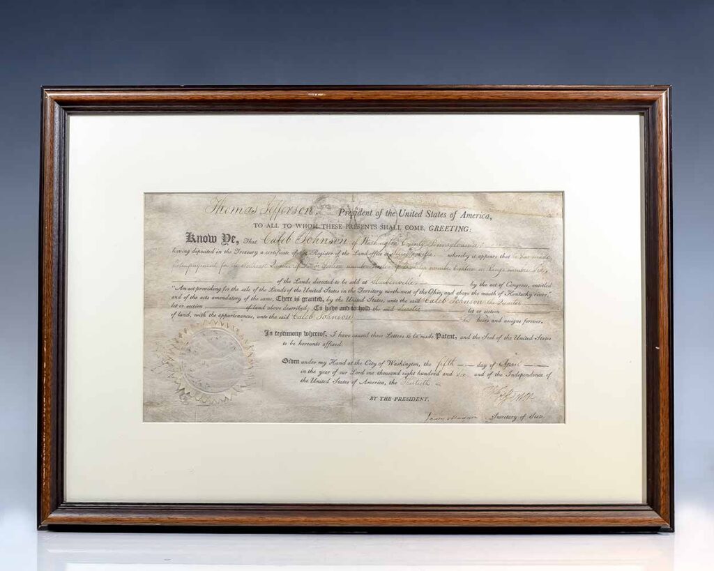 Thomas Jefferson and James Madison Signed Land Grant.