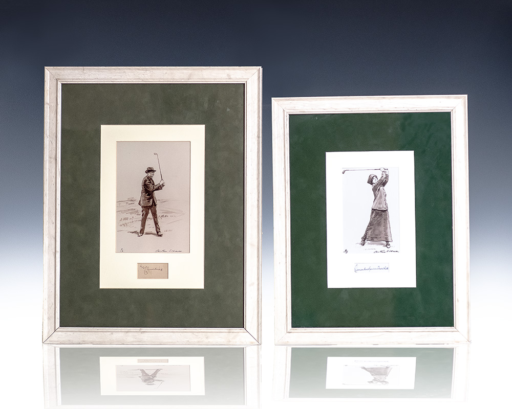 Winston and Clementine Churchill Signatures with Charles Weaver Signed Limited Edition Golfing Prints.