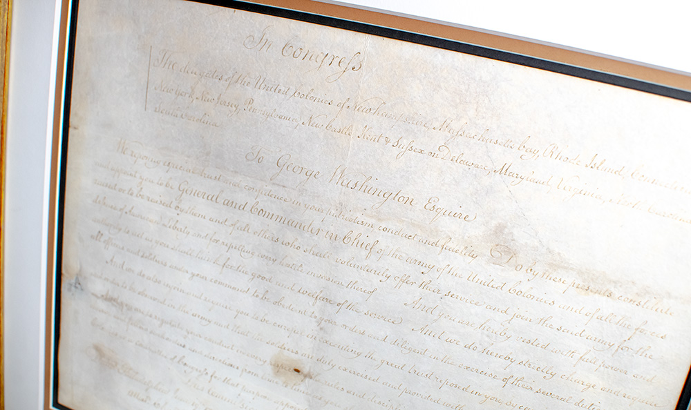 George Washington's Commission as General and Commander in Chief of the Army of the United Colonies.