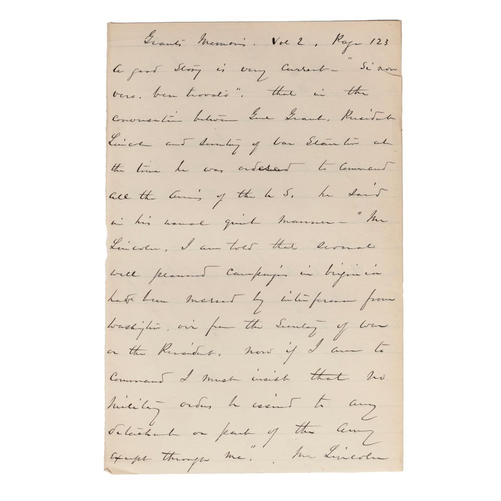 General William Tecumseh Sherman's Annotated Personal Memoirs of U.S. Grant.