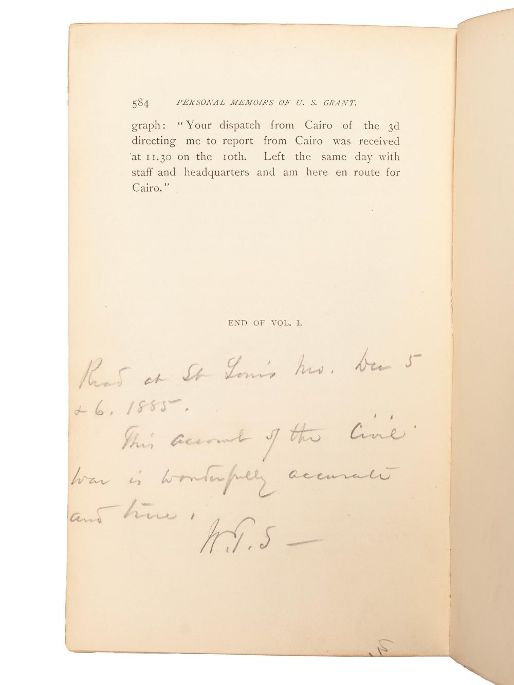 General William Tecumseh Sherman's Annotated Personal Memoirs of U.S. Grant.