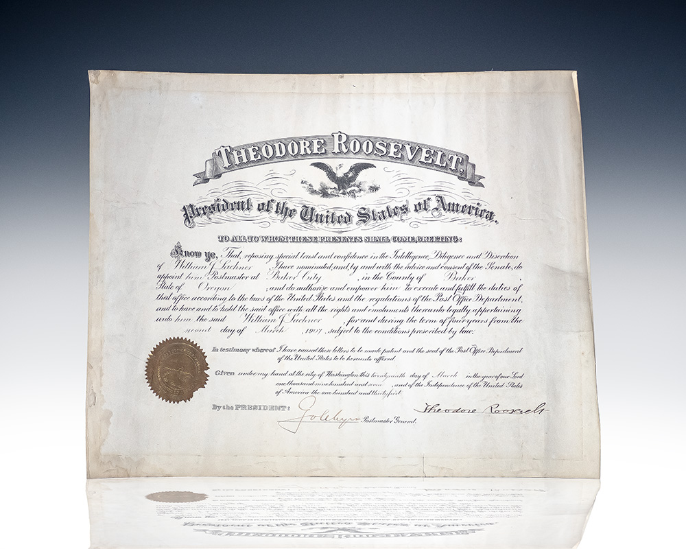 Theodore Roosevelt Signed Document.