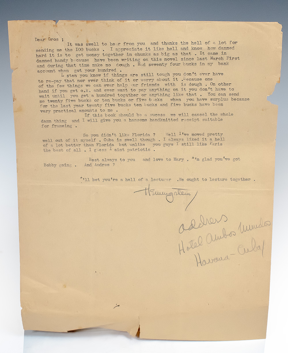 Ernest Hemingway Autograph and Typed Signed Letter Collection.