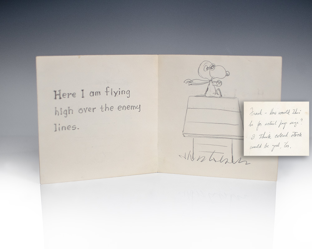 Charles Schulz Peanuts Manuscript Mock-Up, Signed With Original Snoopy Drawing.