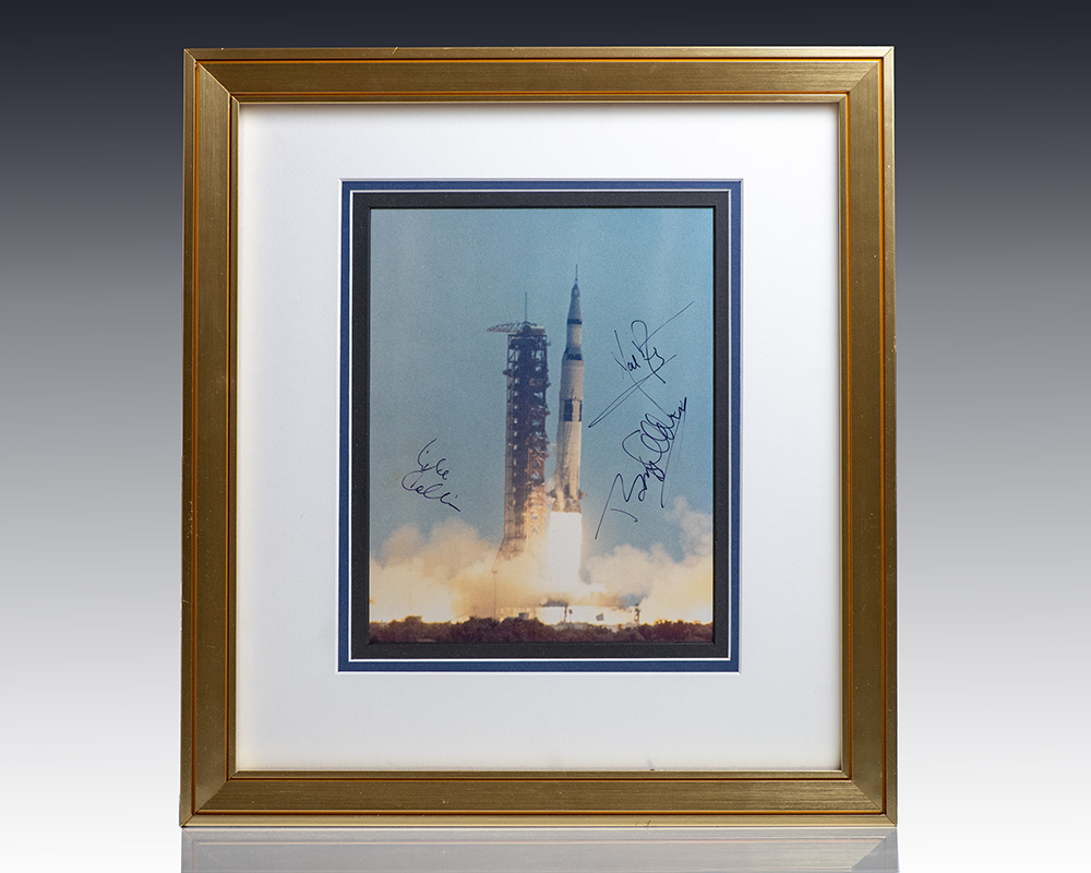 Neil Armstrong, Buzz Aldrin, and Michael Collins Signed Photograph of the Apollo 11 Launch.