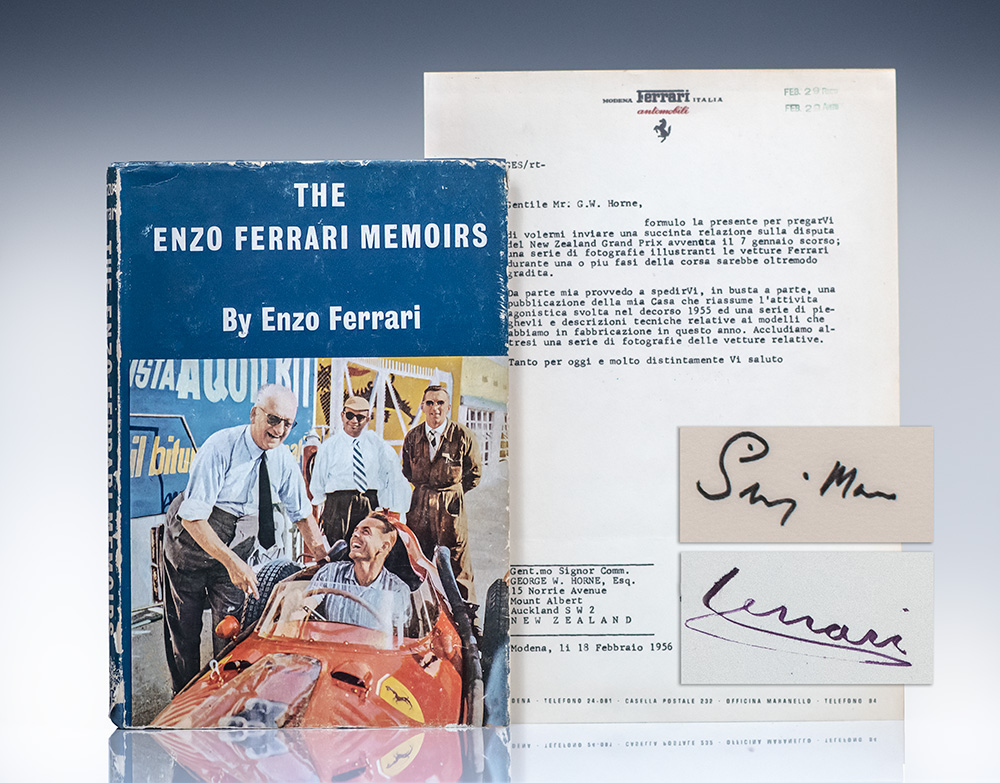 The Enzo Ferrari Memoirs. [with] Enzo Ferrari Typed Letter Signed.