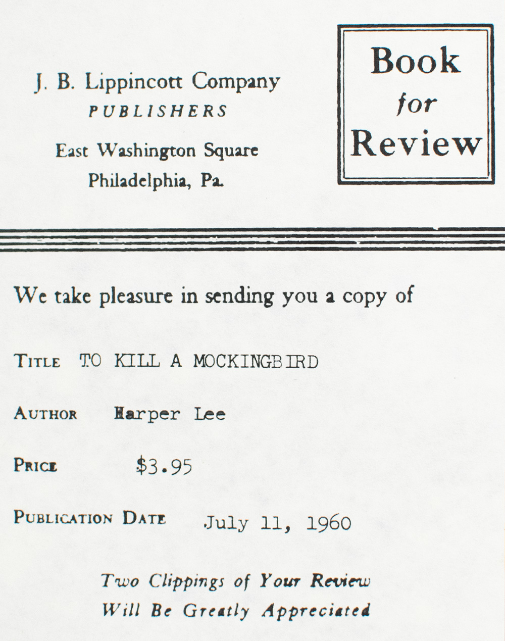 To Kill A Mockingbird.