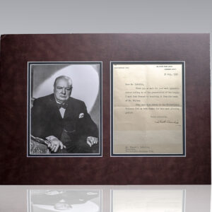 Framed display featuring a portrait of Winston Churchill