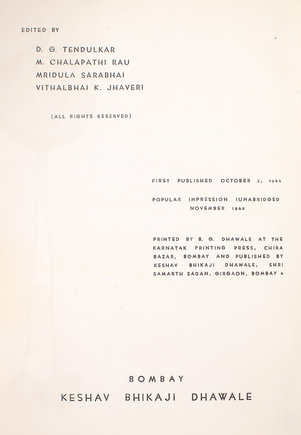 Gandhiji: His Life and Work. Published on His 75th Birthday.