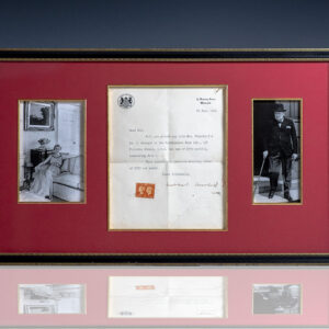 Framed display featuring a typed and signed letter