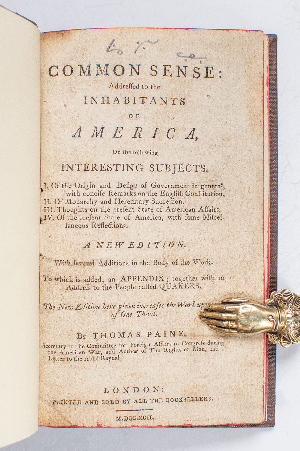 Common Sense: Addressed to the Inhabitants of America.