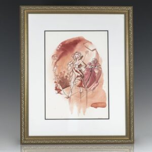 Hilary Knight Original John Galliano Watercolor Illustration.