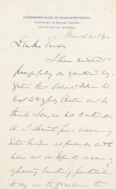 Justice Oliver Wendell Holmes, Jr. Autograph Letter Signed.