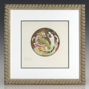 Original Hilary Knight Ch'i-Lin and her Chinese Unicorn Watercolor Painting.