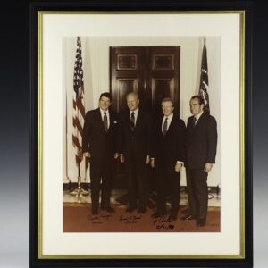 Photograph of Presidents Ronald Reagan, Gerald Ford, Jimmy Carter and Richard Nixon.