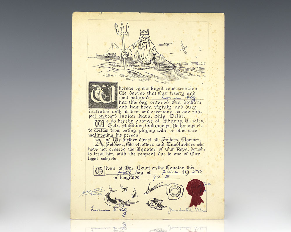 Jawaharlal Nehru Neptune Rex Ceremony Naval Decree Signed.