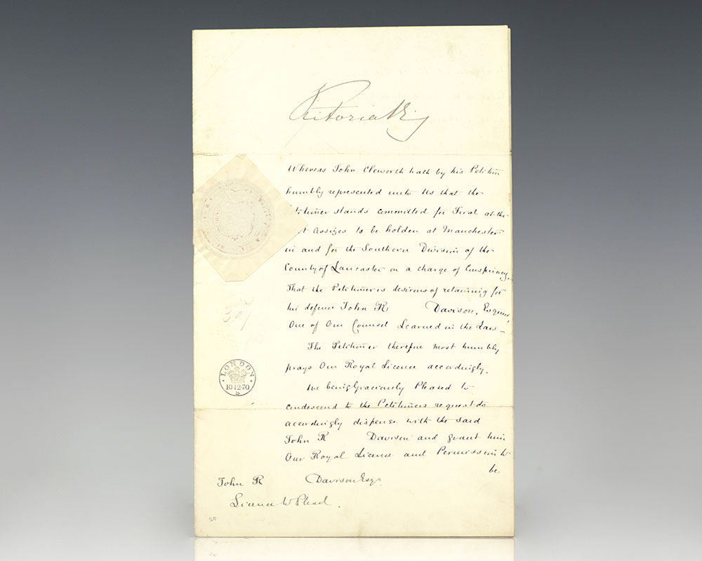 Queen Victoria License to Plead Grant Signed.