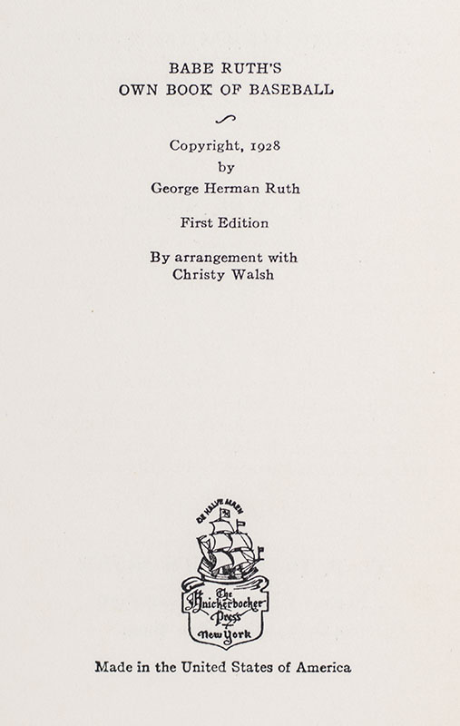 Babe Ruth's Own Book of Baseball.