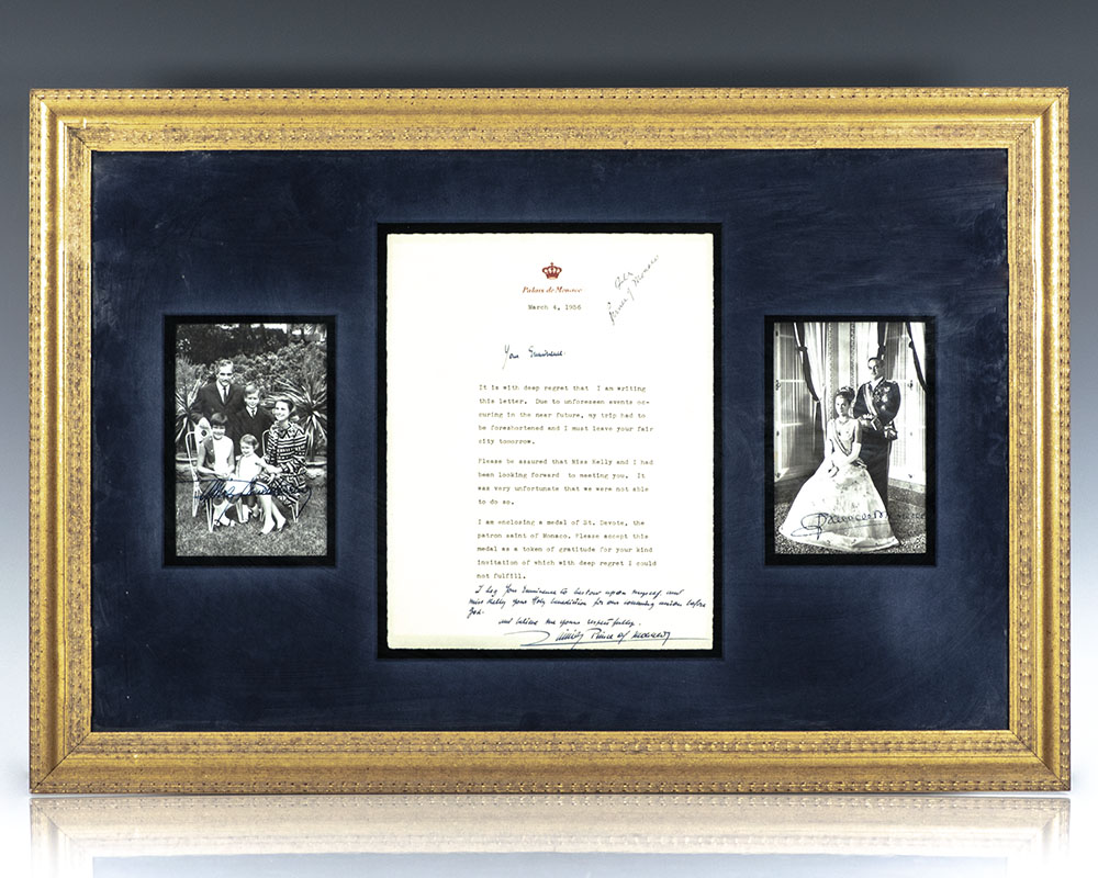 Princess Grace and Prince Rainier Signed Letter and Photographs.