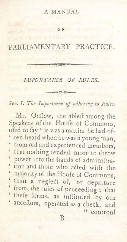 A Manual of Parliamentary Practice. For the Use of the Senate of the United States