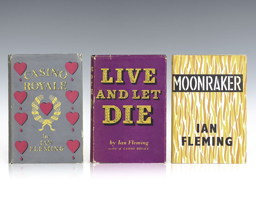 Complete Set of 14 First Edition James Bond Novels: Casino Royale, Live and Let Die, Moonraker, Diamonds are Forever, From Russia with Love, Dr. No, Goldfinger, For Your Eyes Only (short stories including A View to a Kill and Quantum of Solace), Thunderball, The Spy Who loved Me, On Her Majesties Secret Service, You Only Live Twice, The Man with the Golden Gun, Octopussy and The Living Daylights.