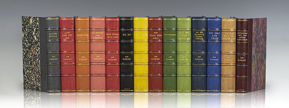 Complete Set of 14 First Edition James Bond Novels: Casino Royale, Live and Let Die, Moonraker, Diamonds are Forever, From Russia with Love, Dr. No, Goldfinger, For Your Eyes Only (short stories including A View to a Kill and Quantum of Solace), Thunderball, The Spy Who loved Me, On Her Majesties Secret Service, You Only Live Twice, The Man with the Golden Gun, Octopussy and The Living Daylights