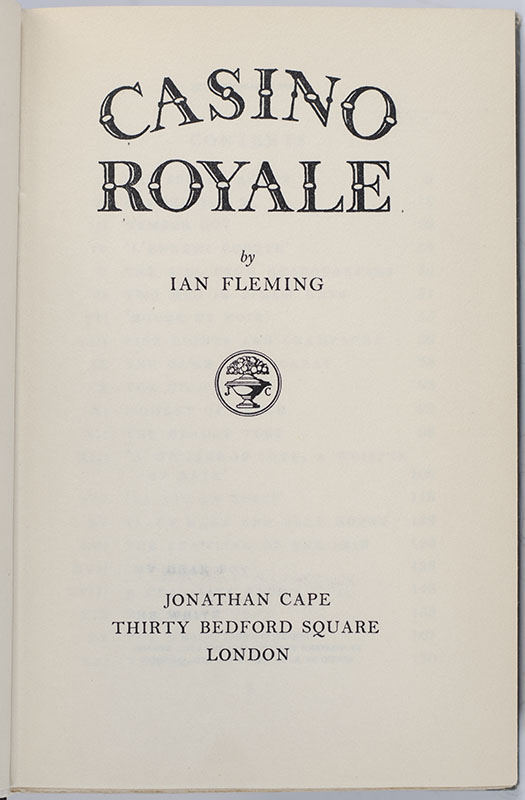 Complete Set of 14 First Edition James Bond Novels: Casino Royale, Live and Let Die, Moonraker, Diamonds are Forever, From Russia with Love, Dr. No, Goldfinger, For Your Eyes Only (short stories including A View to a Kill and Quantum of Solace), Thunderball, The Spy Who loved Me, On Her Majesties Secret Service, You Only Live Twice, The Man with the Golden Gun, Octopussy and The Living Daylights