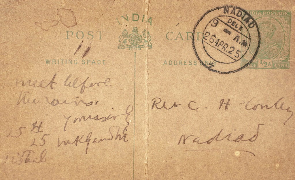 Mohandas K. Gandhi Autographed Postcard.