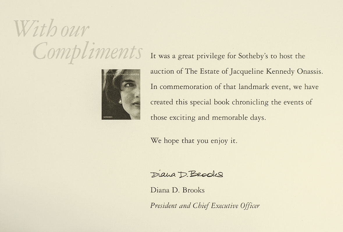 The Estate of Jacqueline Kennedy Onassis Sotheby's Auction Materials Collection.