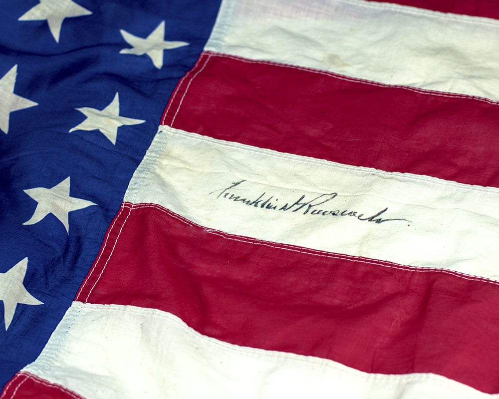 Franklin Delano Roosevelt Signed 48-Star American Flag.