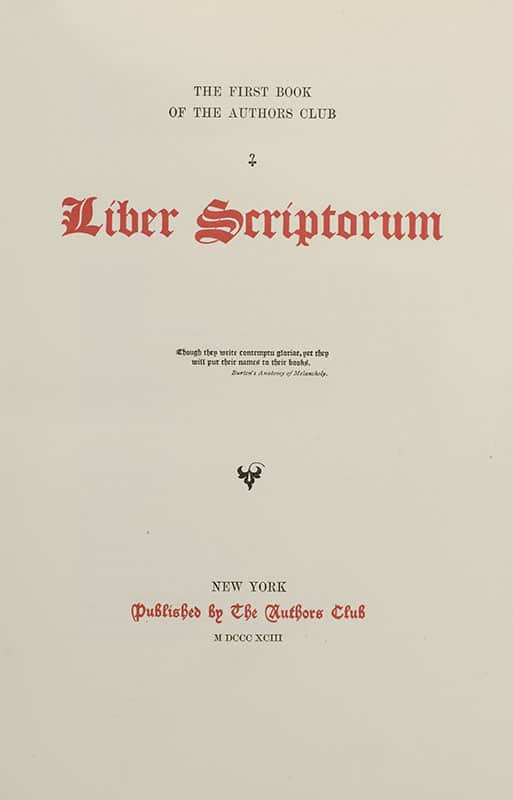 Liber Scriptorum. The First Book of the Authors Club.