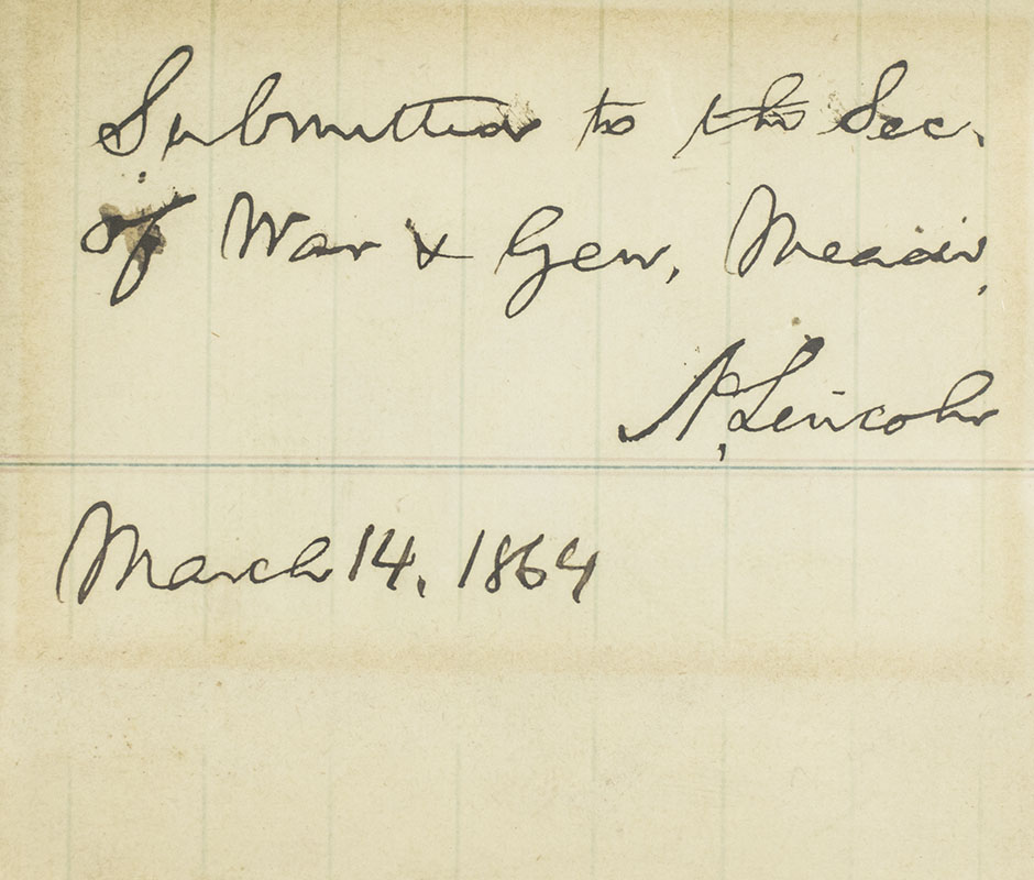 Abraham Lincoln Autograph Civil War Era Endorsement.