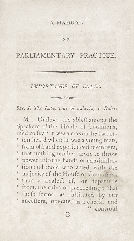 A Manual of Parliamentary Practice. For the Use of the Senate of the United States.