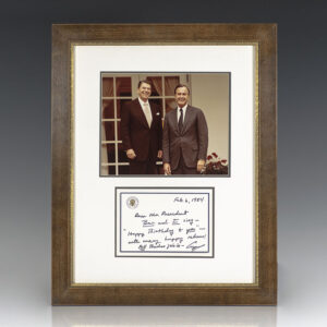George H. W. Bush Autograph Birthday Note Signed to Ronald Reagan.