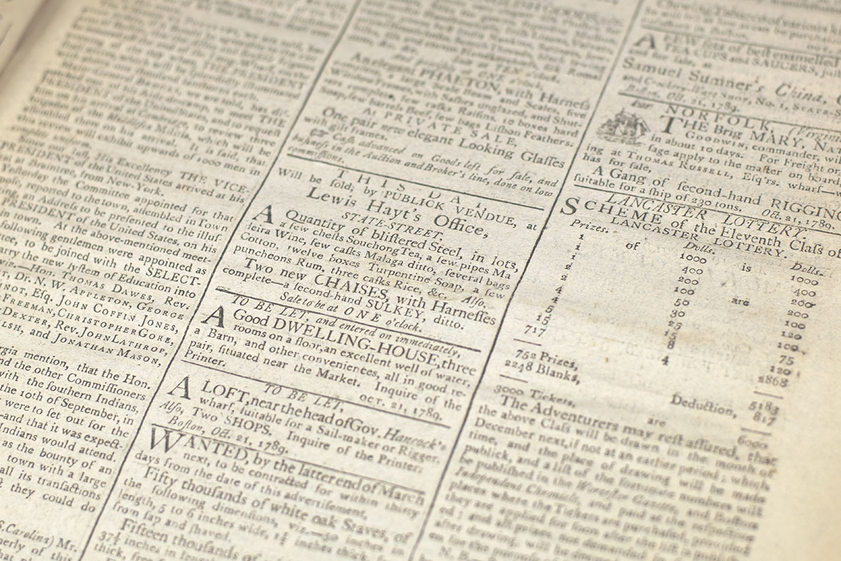 The Massachusetts Centinel. Wednesday, October 21, 1789.