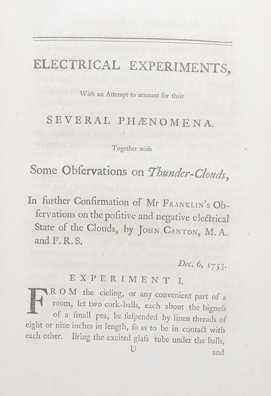 Experiments and Observations on Electricity made at Philadelphia in America... To which are added, Letters and Papers on Philosophical Subjects. The Whole corrected, methodized, improved, and now first collected into one Volume, and Illustrated with Copper Plates.