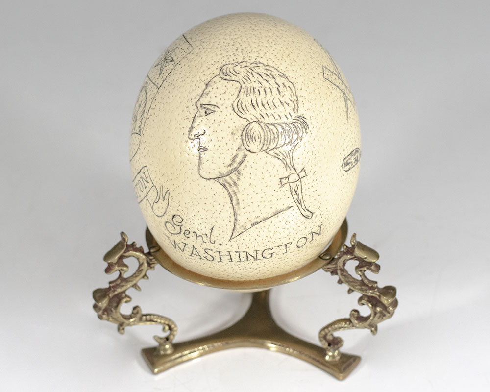 George Washington and Great Seal of the United States Engraved Ostrich Egg.