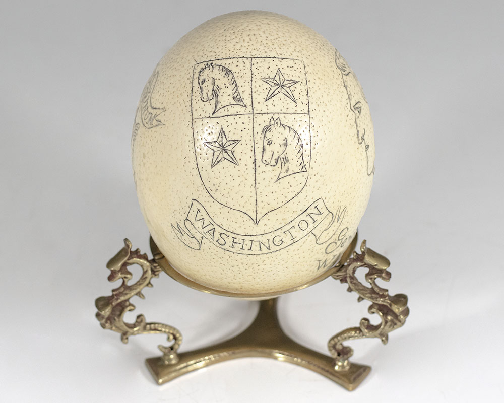 George Washington and Great Seal of the United States Engraved Ostrich Egg.