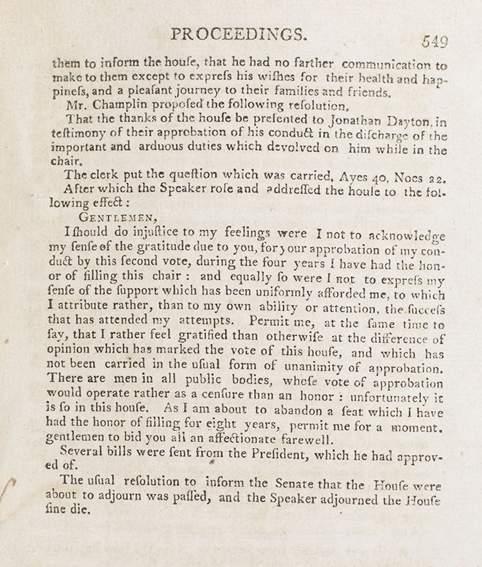 The Constitution of the United States of America with A Journal of the Proceedings of the Third Session of the Fifth Congress of the United States.