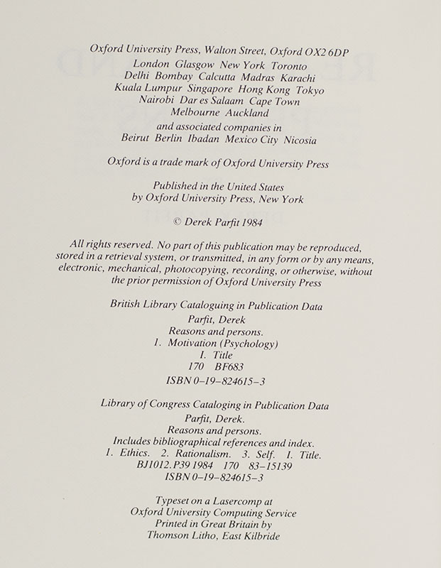 Reasons and Persons.