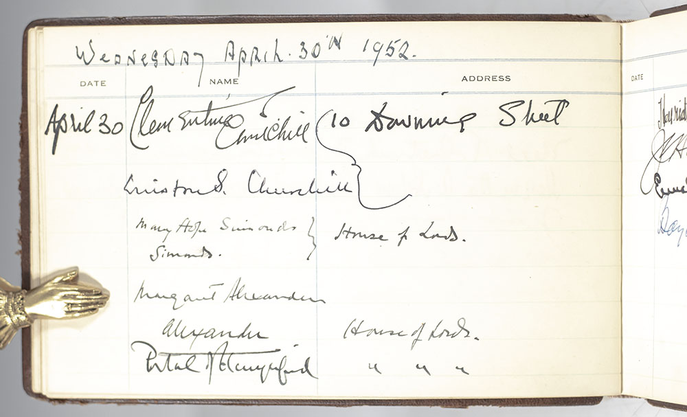 American Embassy in London Winston S. Churchill, Clementine Churchill, Elizabeth Queen Mother, Princess Margaret and Dwight D. Eisenhower Signed Guestbook.